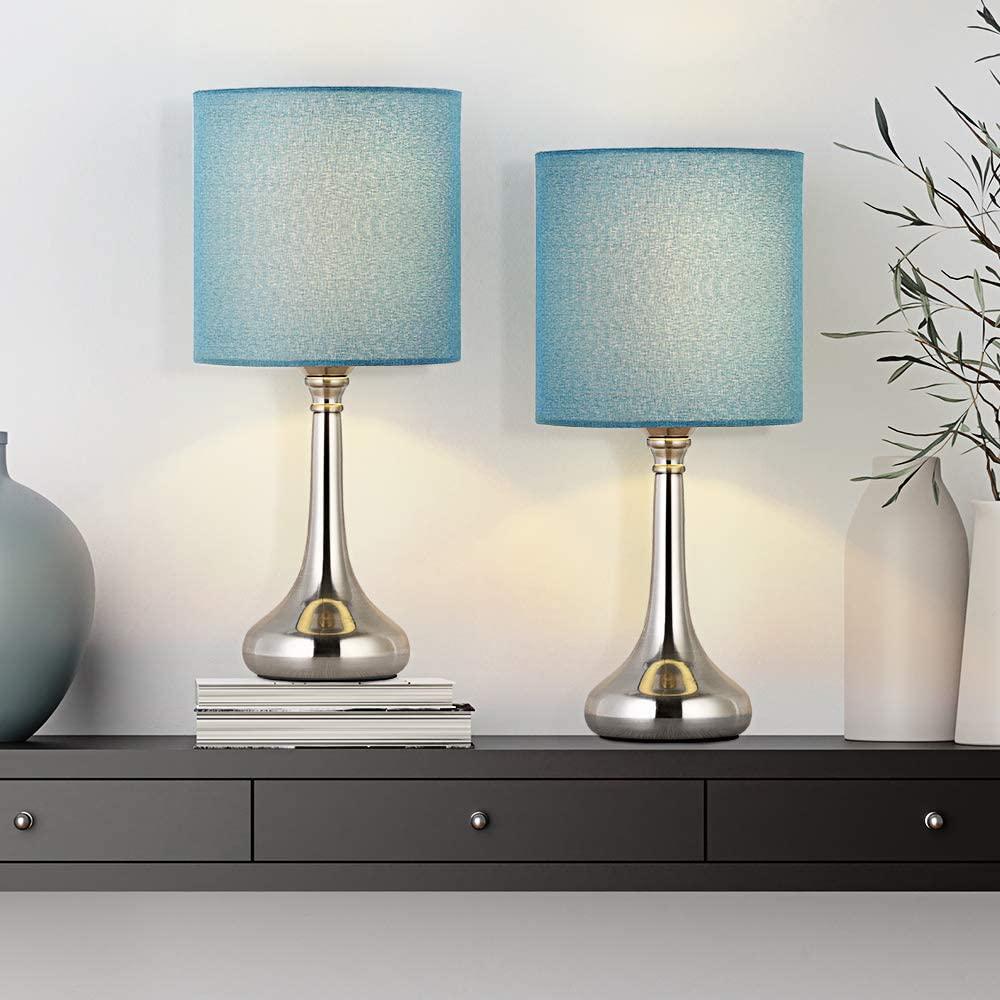 Bedside Table Lamps Set of 2, Nightstand, with Blu...