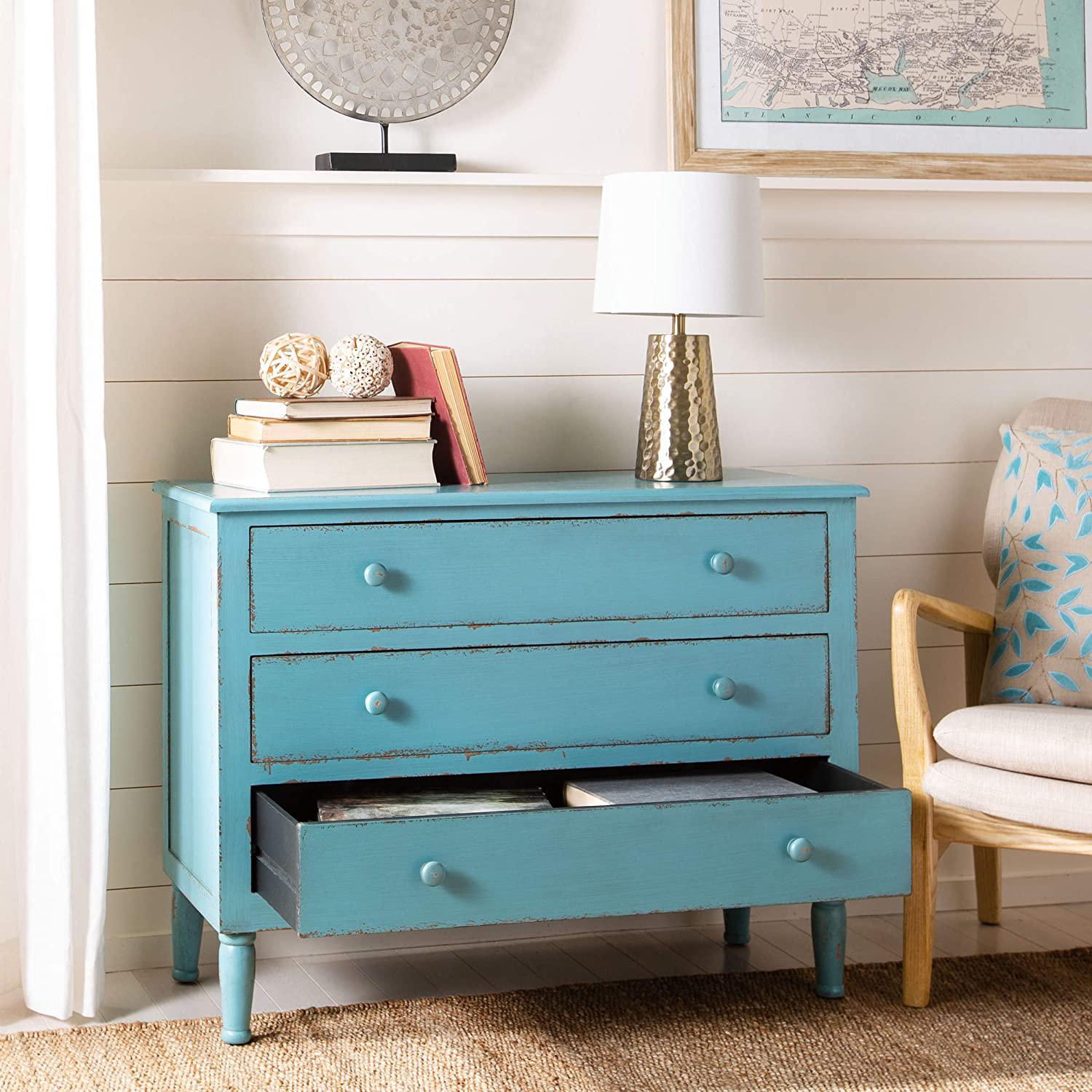 Safavieh Homes Collection Tablet Distressed Blue 3 Drawer Chest